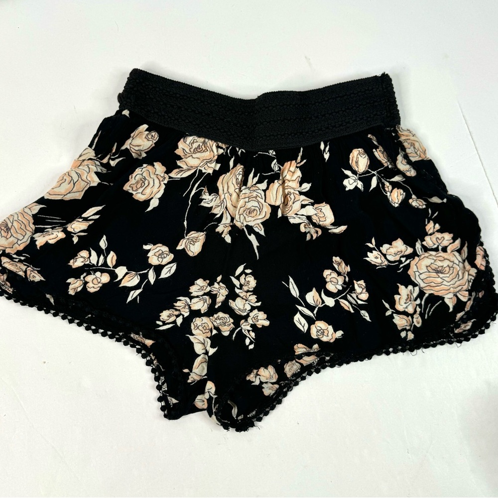 Angie Black Floral Shorts